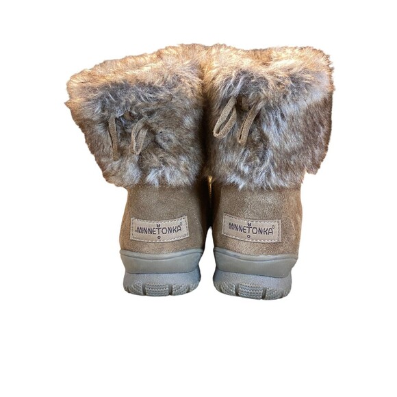 Minnetonka Ankle Winter Boots Women's Size 8 Brown Suede Faux Fur Trim Comfort - Picture 5 of 16